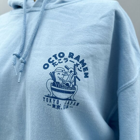 Octo Ramen Graphic Hoodie Relaxed Tokyo Japan Print by SCW Light Blue Unisex M - Picture 4 of 11